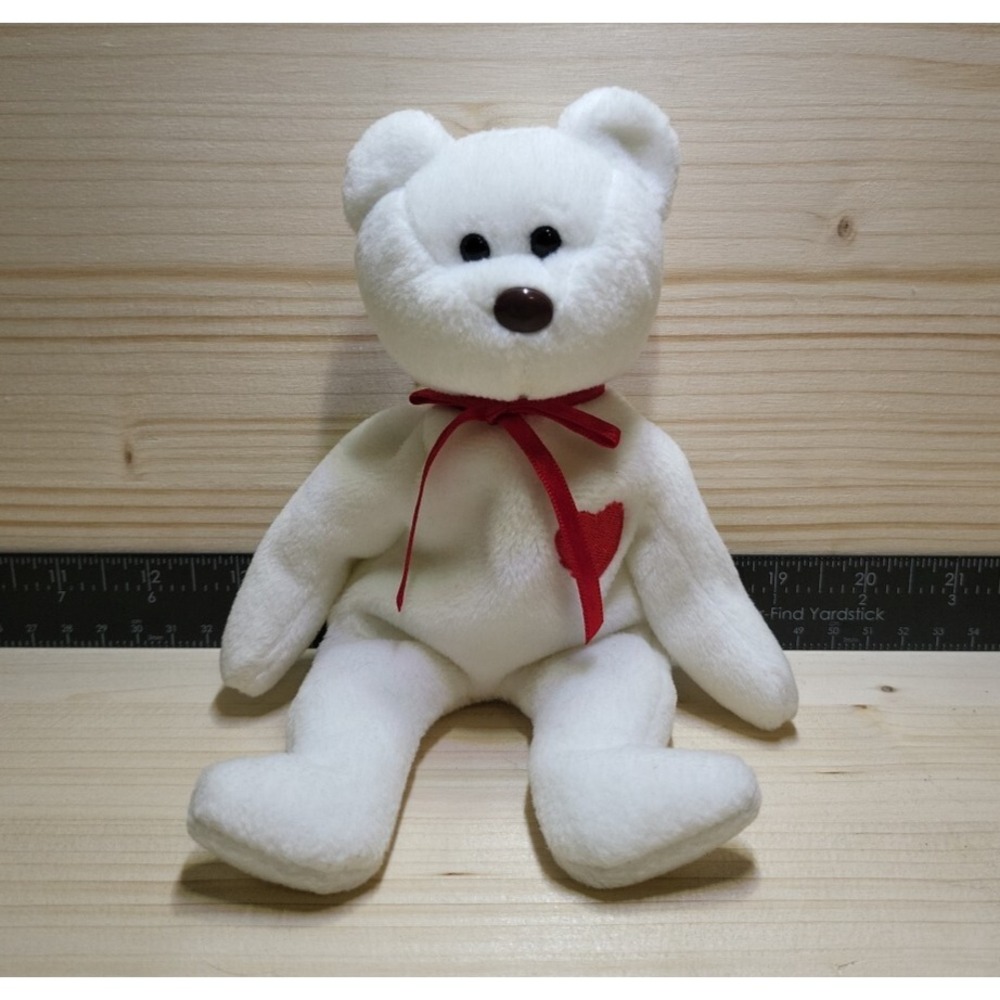 Ty‎ Beanie Baby Valentino Bear White Plush Brown Nose Red Heart 1993 1994